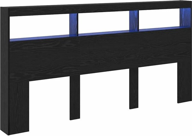 vidaXL Kopfteil in Schwarz mit Eichen-Optik, modern mit integrierter Beleuchtung und USB-Ladeanschluss, B/T/H: 200 x 17 x 102 cm - Bild 1