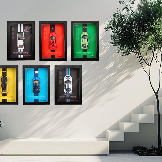 3D-Fotorahmen aus Holz mit Miniatur-Spielzeugauto aus Metalldruckguss 1/32 von MAKEDA, Wanddekoration für dein Wohnzimmer, Breite: 30,5 cm - Bild 1