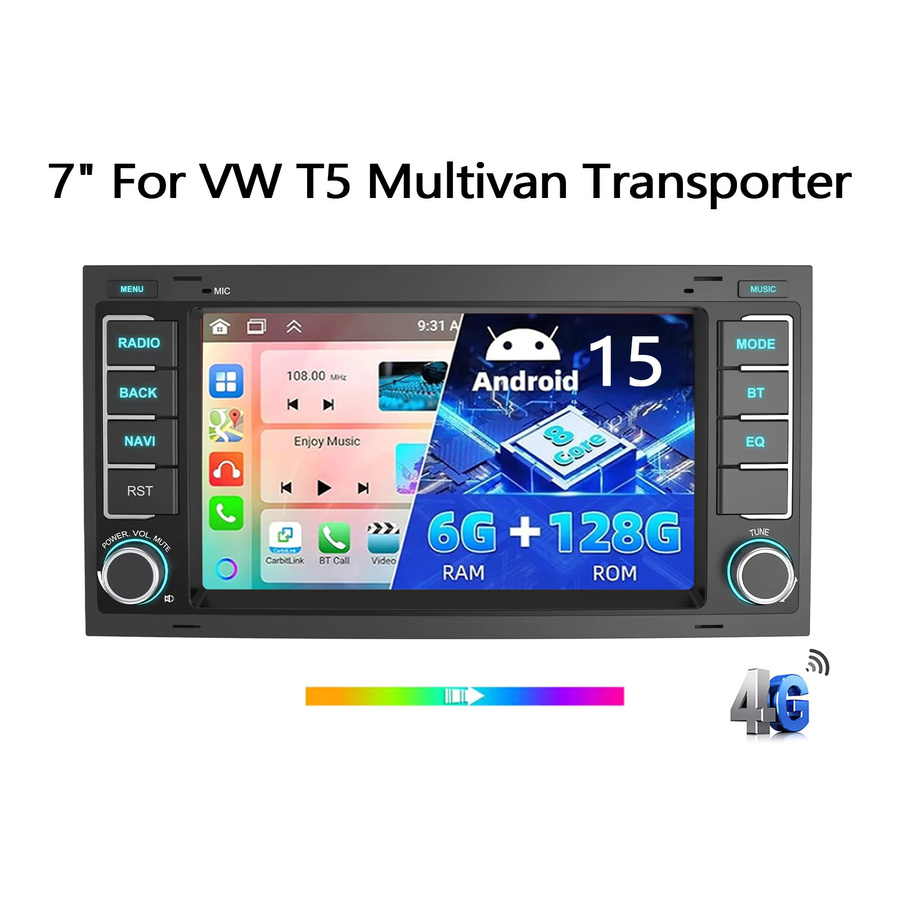 ESSGOO Android 15 Autoradio für VW T5 Multivan Transporter mit 7 Zoll Display, 8-Kern Prozessor, 6+128G Speicher, kabellosem Carplay, Android Auto, GPS-Navigation, Bluetooth und WLAN in Schwarz - Bild 6