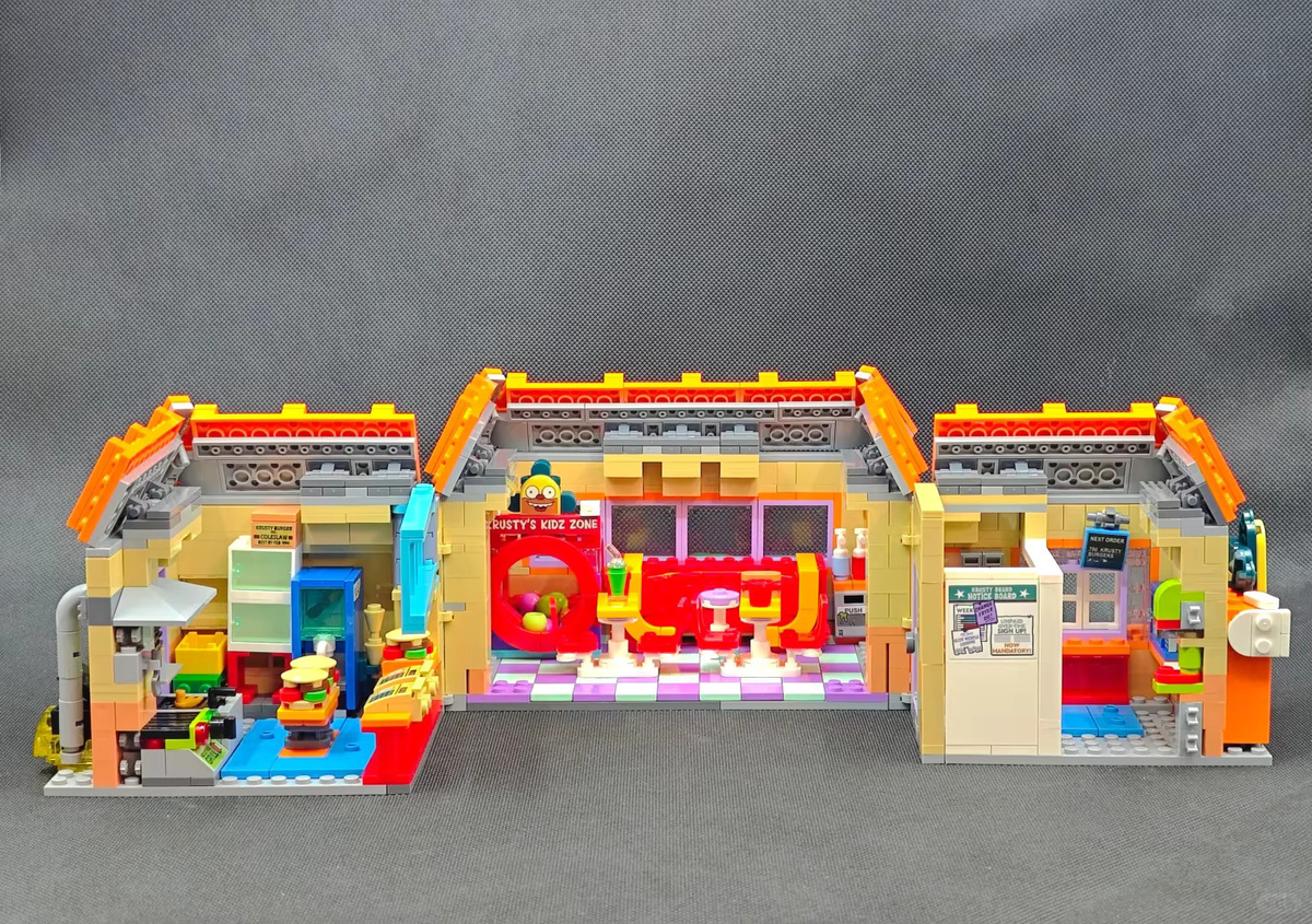 Potdemiel Hamburger-Shop Straßenansicht Gebäude MOC-Modell aus Kunststoff, Mehrfarbiges Desktop-Ornament für dein Zuhause - Bild 2