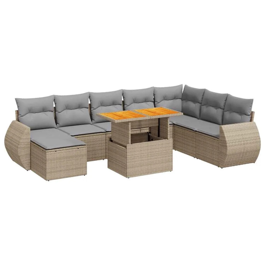 vidaXL 9-teilige Garten-Sofagarnitur in L-Form aus Poly-Rattan und Akazienholz in Beige-Grau mit UV-beständigen Kissen - Bild 2