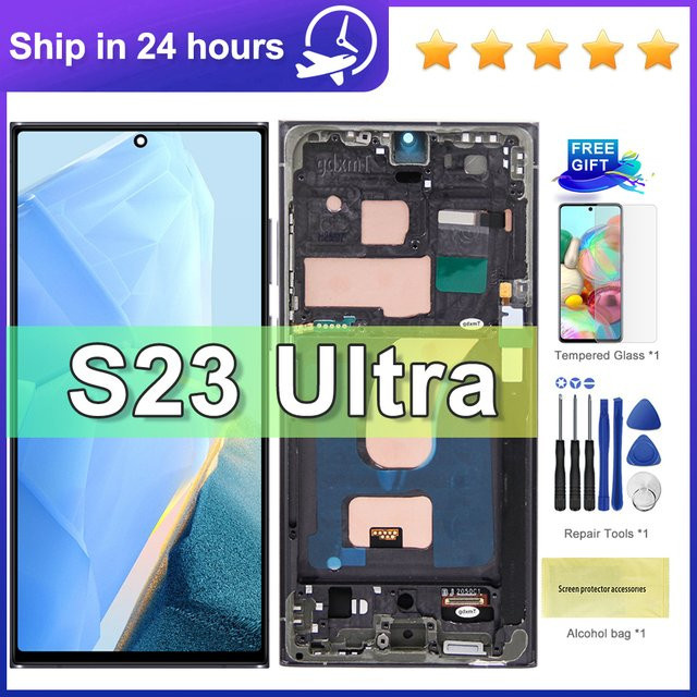 Samsung S23 Ultra 5G Ersatzdisplay mit Rahmen als TFT LCD Bildschirm und Digitizer in Schwarz - Bild 1