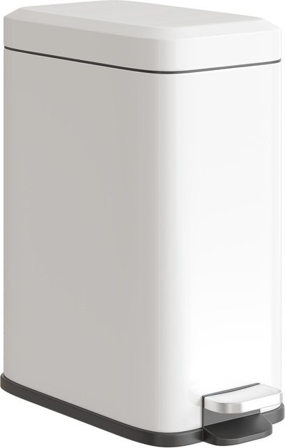 HOMCOM Mülleimer 5L Treteimer aus Metall mit Deckel und Inneneimer, Weiß, B/T/H: 29,2 x 14 x 32 cm - Bild 1