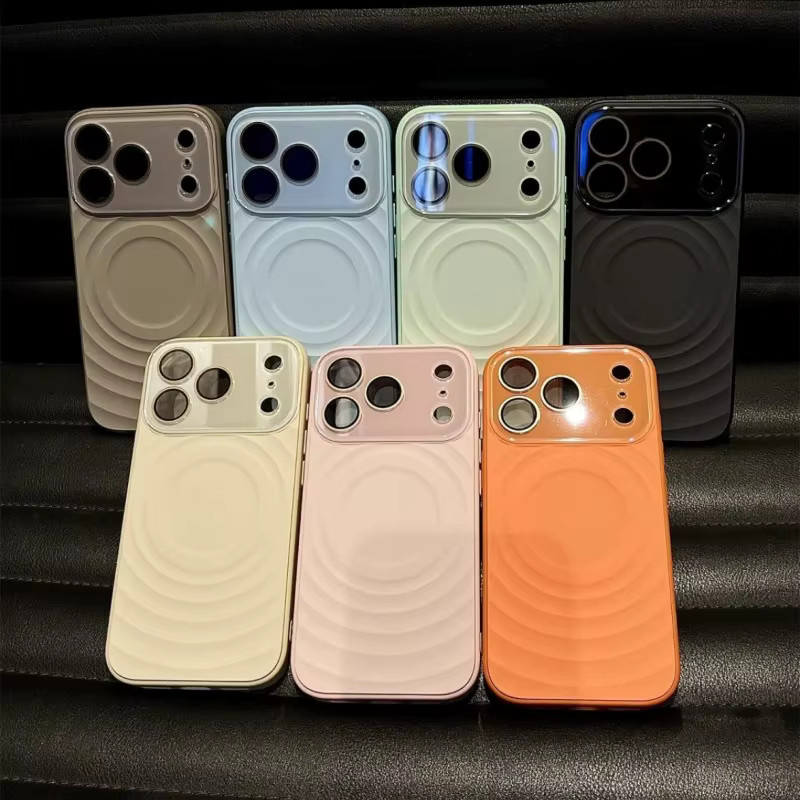 Apple Flüssigsilikon-Handyhülle mit Wasserwellenmuster und großem Fenster für iPhone 17 16 15 Pro Max, MagSafe kompatibel, Grau und Orange - Bild 3