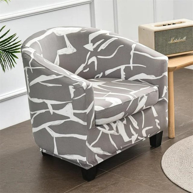 Elastischer Sesselbezug mit Kissenbezug in Grau im geometrischen Split-Stil aus Stretch-Spandex - Bild 1