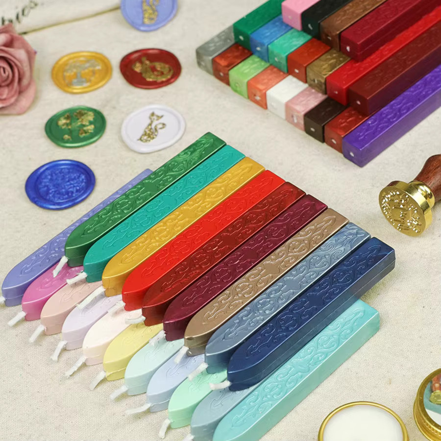 QUOOOP Siegelwachs Sticks mit Dochten in Antike Feuer Farbe, 5er Set für Siegelstempel und Hochzeitseinladungen, Mehrfarbig - Bild 3