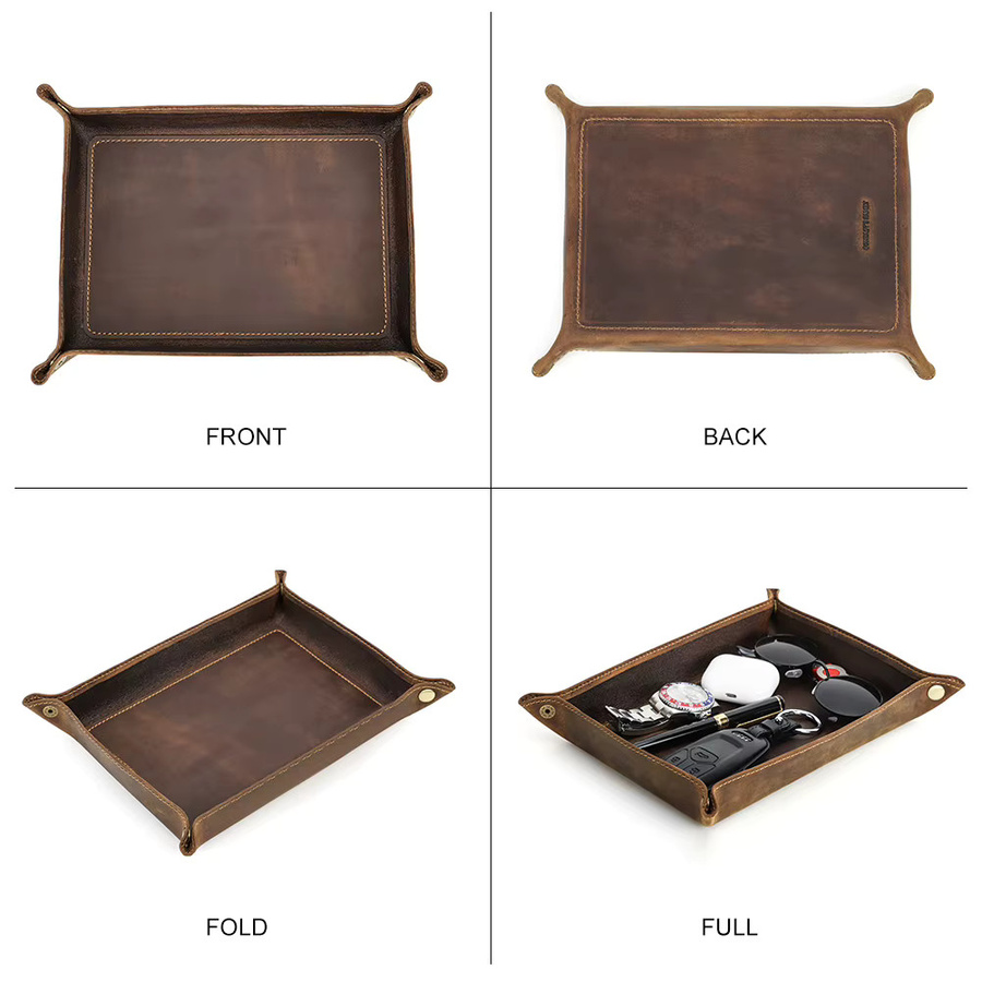 Faltbarer Ablage-Organizer aus braunem Crazy-Horse-Leder für Kosmetik, Schmuck und Kleinteile - Bild 3