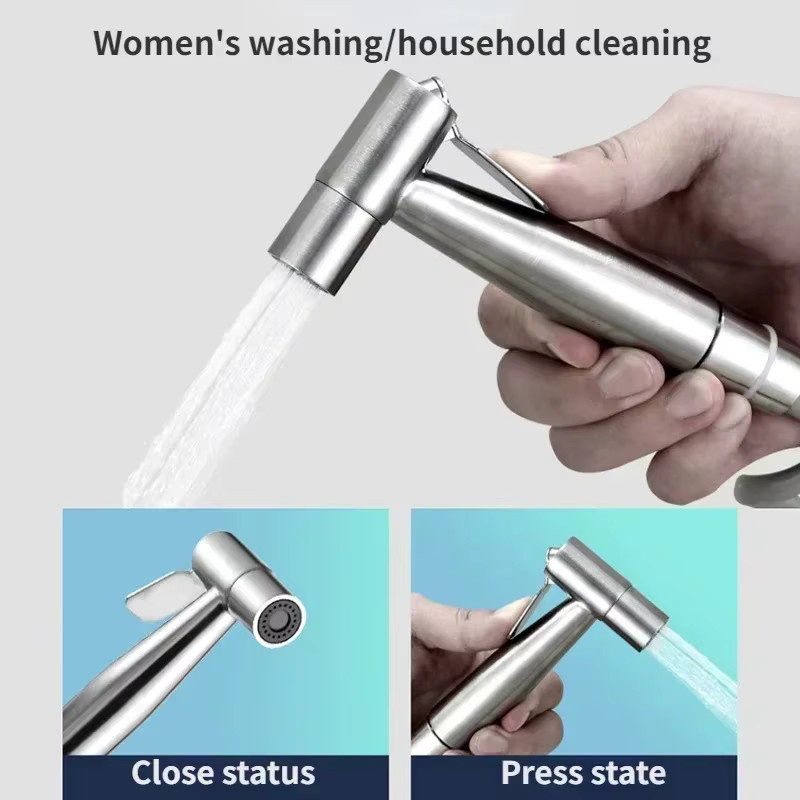 YANKE Bidet Spritzpistole Set aus Edelstahl in Silber mit 1,5 m dehnbarem Schlauch, Wandmontage - Bild 3