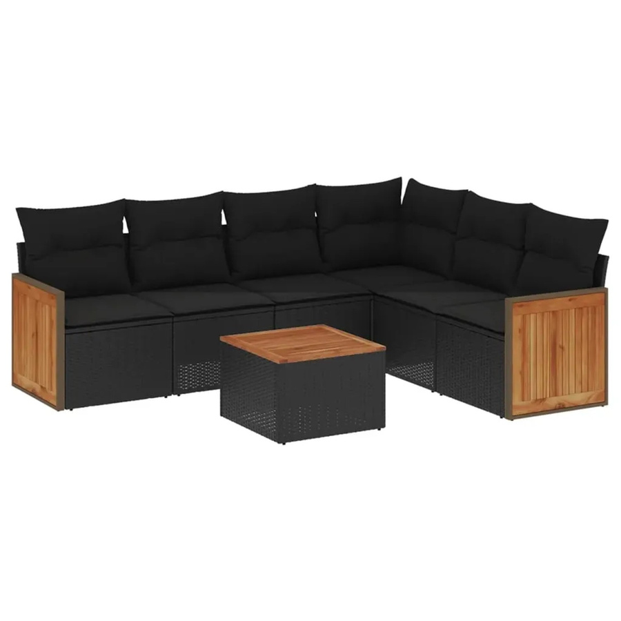vidaXL 7-tlg Garten-Sofagarnitur in L-Form aus schwarzem Poly-Rattan mit Kissen und pulverbeschichtetem Stahlrahmen - Bild 2