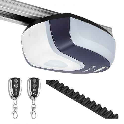 VEVOR Garagentorantrieb 600 N mit ultraleisem Riemenantrieb, 4-teiliges Schienensystem, 2 Handsender und LED-Beleuchtung, Schwarz & Weiß - Bild 1