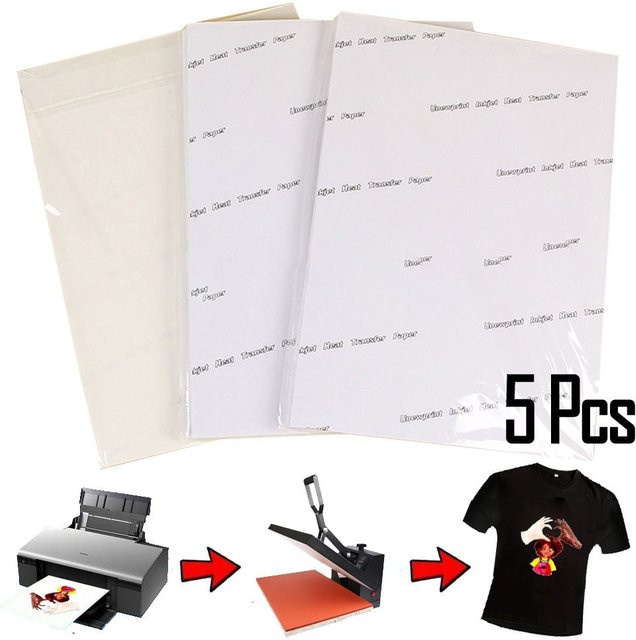 5 Stück Thermo Transfer Papier für Inkjet Sublimation und T-Shirt Druck, A4, Weiß, Glänzend - Bild 1