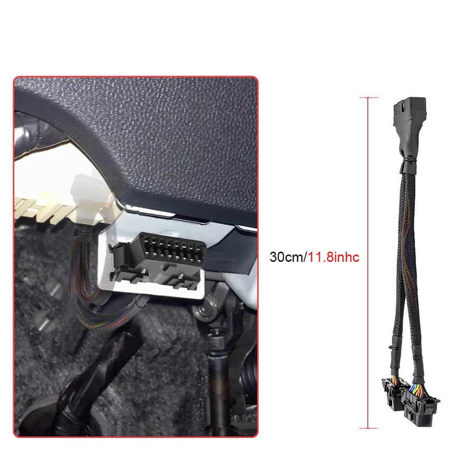 JFIND OBD2 Y-Kabel Konverter von 16-Pin Stecker auf Dual-Buchse in Schwarz - Bild 3