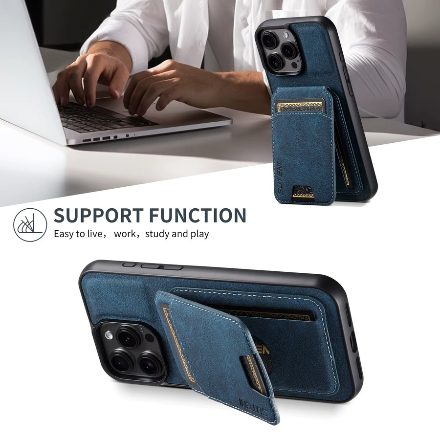 SUTENI Luxus Kunstleder Standhülle mit Lychee-Textur und Kartenfach in Blau für iPhone 17 Pro Max 16 Plus 15 14 13 12 mit mattiertem Finish - Bild 3