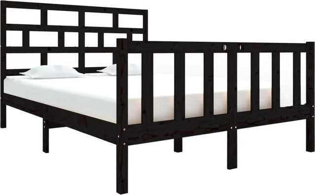 vidaXL Massivholzbett aus Kiefer in Schwarz, Modernes Doppelbett für Erwachsene, B/T/H: 140,5 x 195,5 x 69,5 cm - Bild 1