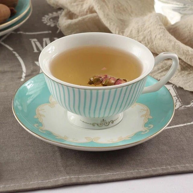 Yifulin Zweiteiliges Keramik-Tee-Set im britischen Hofstil mit Tasse und Teller, Braun/Mehrfarbig - Bild 1