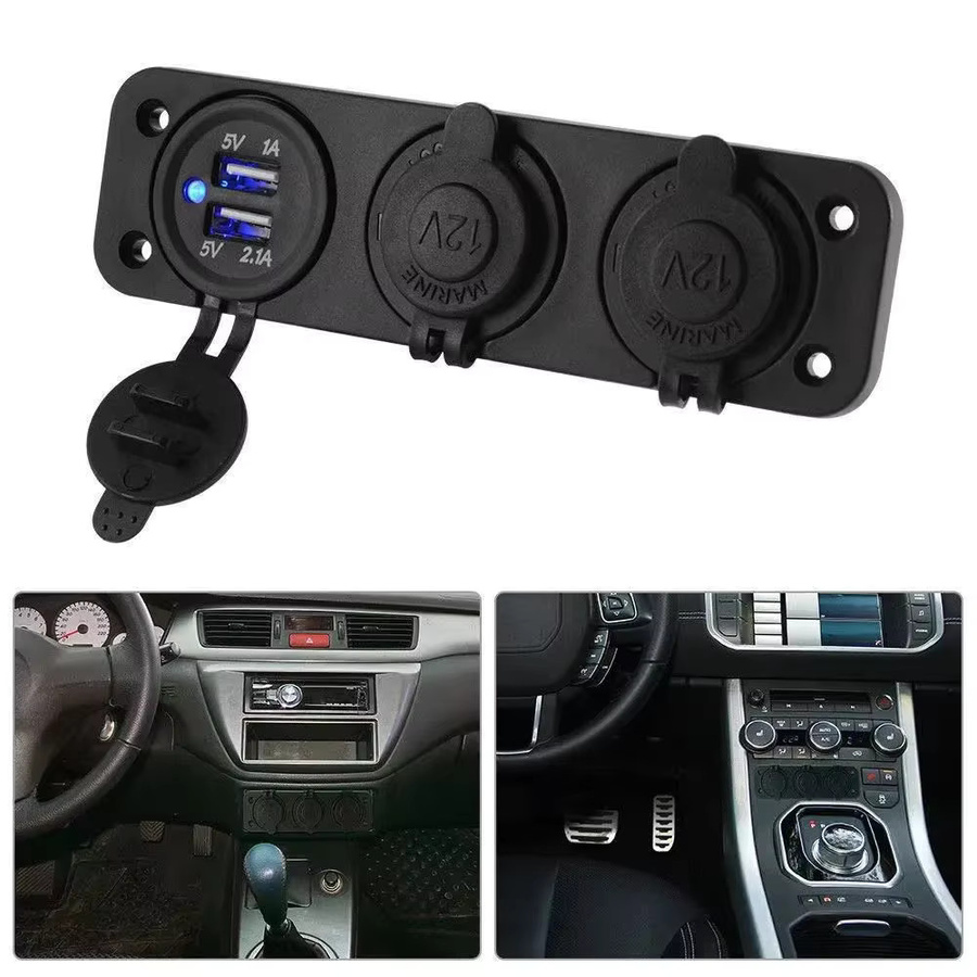 3-in-1-Panel-Buchse mit Dual-USB-Autoladegerät und zwei Zigarettenanzündern, 3,1 A, wasserdicht, Schwarz, für Boot, Wohnmobil und Wohnwagen - Bild 3