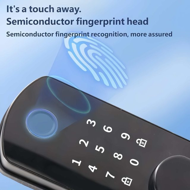 Intelligentes Fingerabdruck Türschloss in Schwarz mit Bluetooth, elektronischem Codeschloss, Passwortfunktion und Schlüssel zur einfachen Montage - Bild 1