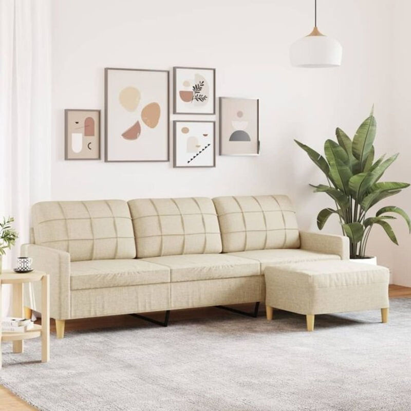 Modernes 3-Sitzer-Sofa mit Hocker von Vidaxl in Beige aus Stoff, Breite: 210 cm - Bild 1