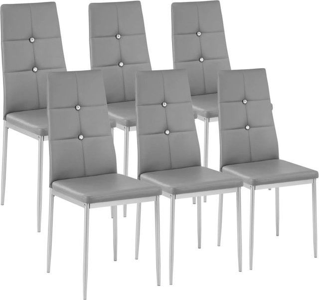 tectake Set Esszimmerstuhl Julien, 6er Set, grau, gepolstert mit Kunstlederbezug, B/T/H: 40 x 42 x 97 cm - Bild 2