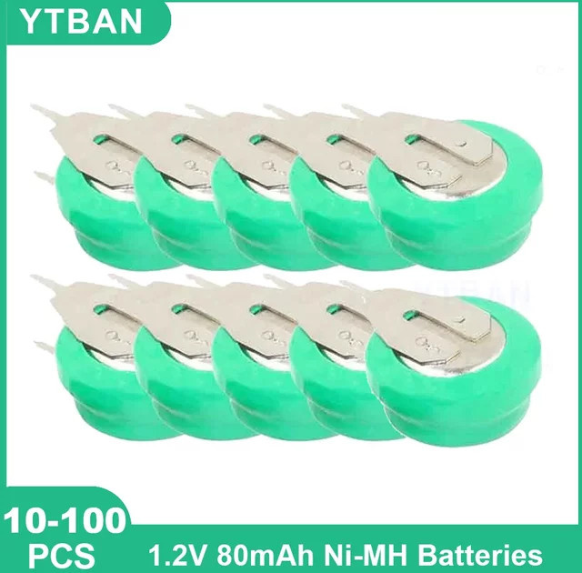 Ni-MH Wiederaufladbare Knopfzellenbatterien mit Lötstiften, 1,2V 80mAh, Farbe: Grün - Bild 1