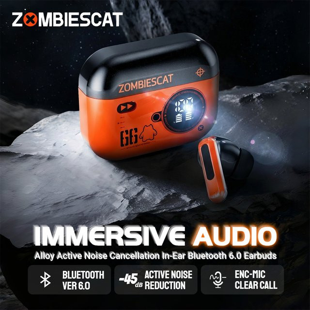 Zombies Cat B20 Legierung ANC Bluetooth 6.0 Ohrhörer in Schwarz mit aktiver Geräuschunterdrückung und kraftvollem Bass TWS kabellose Ohrhörer - Bild 1