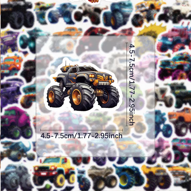 50 Monster Truck Aufkleber Set in Multicolor für Laptops, Wasserflaschen und Skateboards - Bild 2