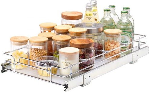 VEVOR Ausziehbares Gewürzregal aus verchromtem Stahl in Silber, Schiebeschublade für Küchenschrank und Spülschrank, B/T/H: 31,0 x 53,3 x 8,5 cm - Bild 1