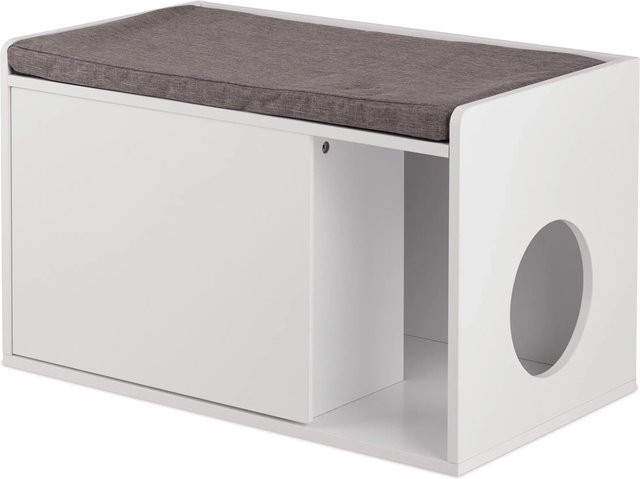 Relaxdays Katzenschrank aus MDF in Weiß und Grau mit Sitzauflage, B/T/H: 45,5 x 43,0 x 75,0 cm - Bild 1