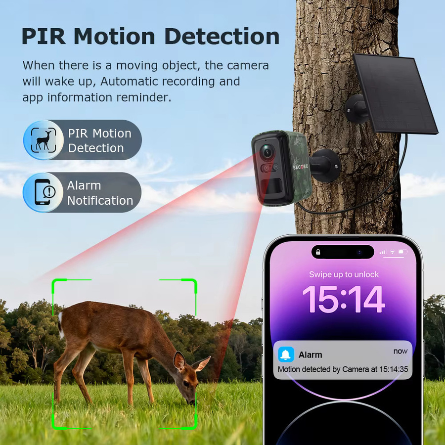 Sectec 5MP Mini Solar 4G Kamera für die Außenüberwachung in Camouflage mit WiFi, PIR-Erkennung und Auto-Tracking via UBox App - Bild 5