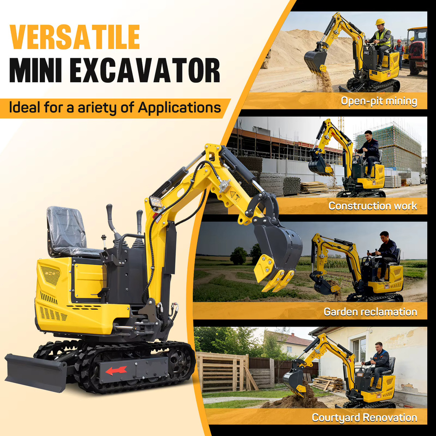 MMS Mini-Bagger 0,6 Tonnen mit 9,25 PS Benzinmotor, Schwenkausleger und Anbaugeräte-Set, Farbe: Gelb - Bild 5