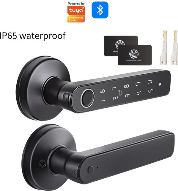 LUCKING DOOR Smart Fingerabdruck-Schloss in Schwarz mit Tuya App Unterstützung, Passwort, Schlüssel, BLE, IC-Karte und Gateway-Entsperrung für Badezimmer, Schlafzimmer und Außentüren - Bild 1