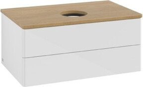 V&B Waschtischunterschrank Antao ohne Frontstruktur in Eiche Honig und Weiß Lack, B/T/H: 80 x 36 x 50 cm - Bild 1