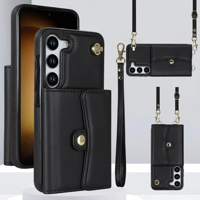 Samsung Handyhülle mit Handgelenkschlaufe und Kartenfach als Umhänge-Hülle in Schwarz für Galaxy S24 FE S25 Ultra S23 S22 S21 Plus A16 A15 A35 A55 A14 A54 A53 - Bild 1