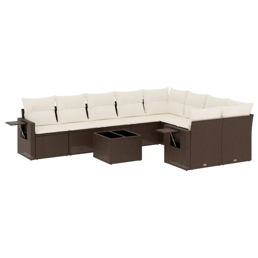 vidaXL 10-tlg. Garten-Sofagarnitur in L-Form aus braunem Poly-Rattan mit Kissen und Metallrahmen - Bild 2