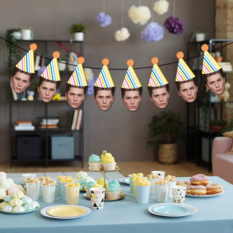 WEIGAO 8er Set Bunte Gestreifte Wimpel Girlande aus Papier für Deine Geburtstagsparty mit Geometrischen Dreiecken in Mehrfarbig - Bild 3