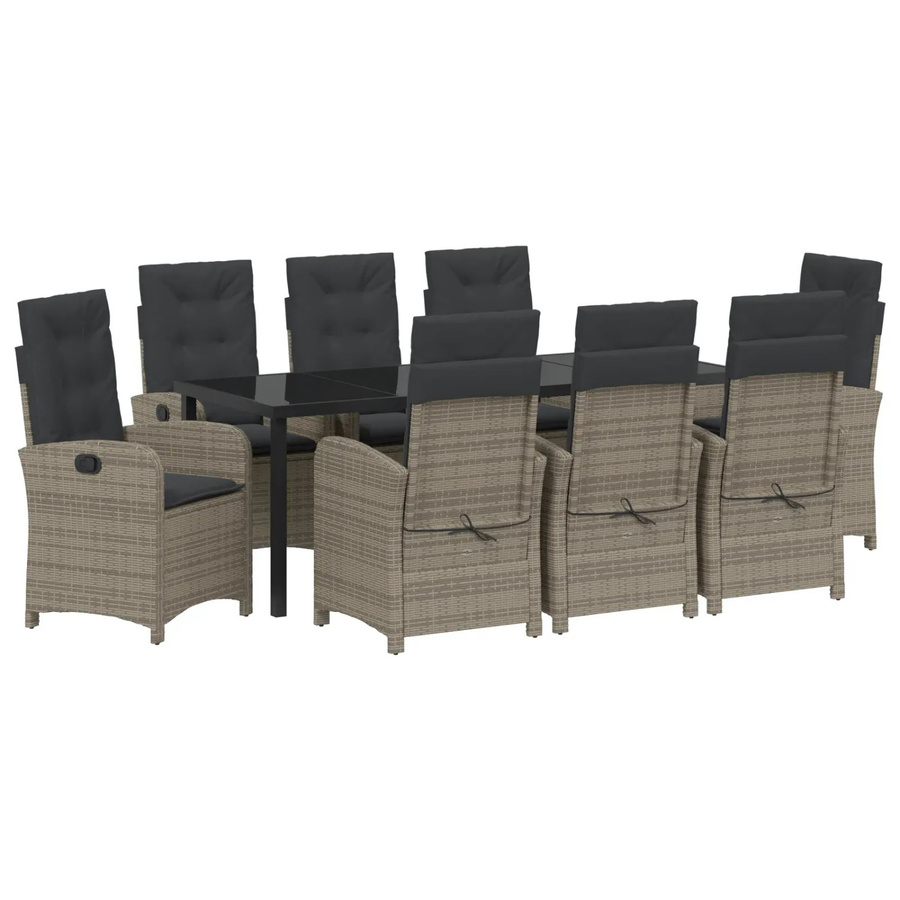 vidaXL Garten Essgruppe aus Poly-Rattan und Glas in Grau, 9-teilig - Bild 2