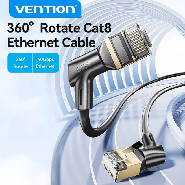 Vention CAT8 Ethernet-Kabel mit 40 Gbit/s und 2000 MHz, RJ45 LAN-Netzwerkkabel in Schwarz, Länge: 5 m - Bild 1