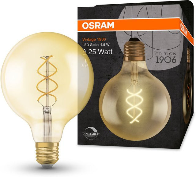 Osram Vintage 1906 LED Lampe Globe Dimmable E27 Gold/Messing 4W 300 lm 2000 K Warmweiß - Bild 2
