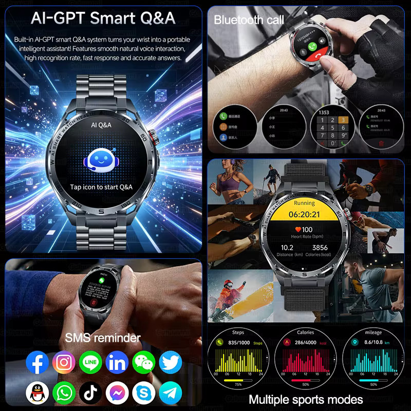 GUHUAVMI KI-Smartwatch mit EKG-Funktion, Saphirglas und Bluetooth-Anruffunktion in Rot - Bild 4
