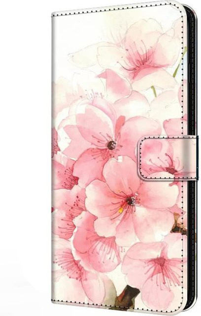 Lederhülle im Buchdesign mit Blumenmuster für Samsung Galaxy A12 A02 A03s A42 A32 4G A52s 5G als Portemonnaie mit Ständer und Trageriemen in Pink - Bild 1