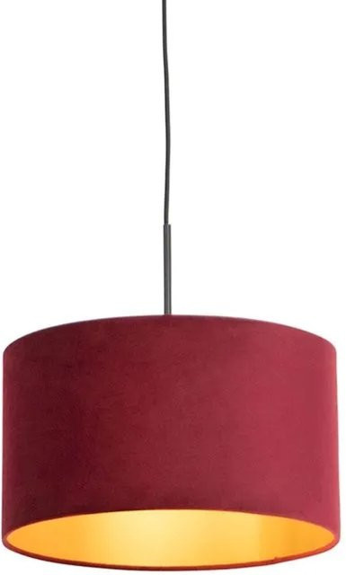 QAZQA Pendelleuchte mit Veloursschirm in Rot und Gold, Durchmesser: 35 cm - Bild 1