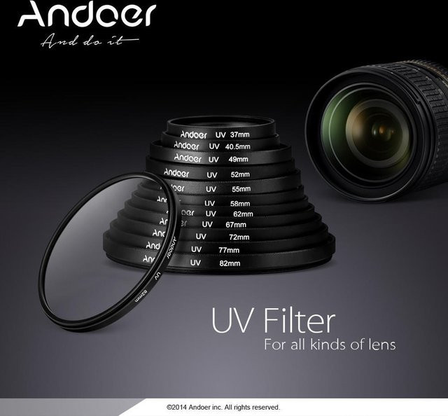 Andoer UV-Ultraviolett-Filter Objektivschutz in Schwarz für Canon und Nikon DSLR-Kameras, Durchmesser: 82 mm - Bild 1