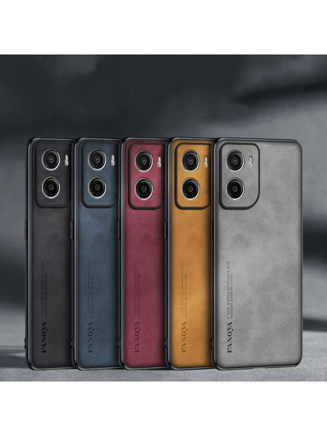 EUCAGR Luxus Handyhülle aus Schaffell, Leder und Silikon für Motorola Moto G05, Moto G06 und Moto G86Power in Rot - Bild 3
