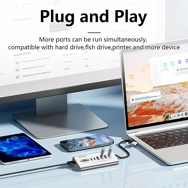 Kebidumei USB 3.2 Typ-C Dockingstation mit 8 Ports und SD/TF-Kartenleser für Laptop und PC, 10Gbps Hochgeschwindigkeits-Übertragung - Bild 5