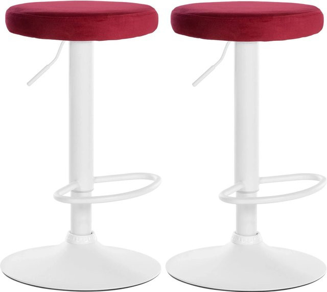 2er Set DELUKE KAZON Barhocker aus Samt in Rot und Weiß, höhenverstellbar und drehbar, B/T/H: 38,5 x 38,5 x 60 cm - Bild 1