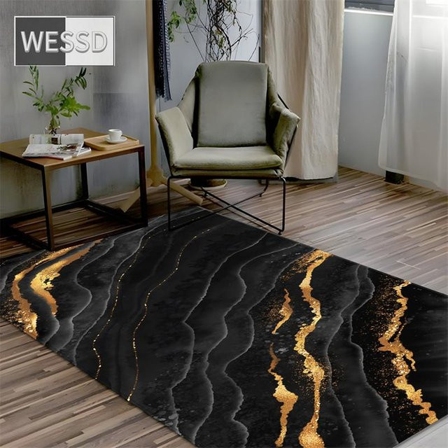 Abstrakter Teppich ZZ HOME in Schwarz und Gold, modern und rutschfest, B/T: 60 x 40 cm - Bild 1