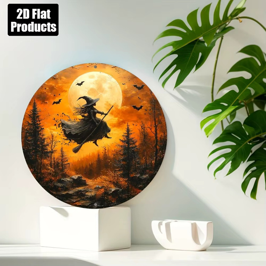 Potdemiel 2D-Flachmetallschild mit Hexenmotiv aus Aluminium, rund, Durchmesser: 20,3 cm - Bild 3