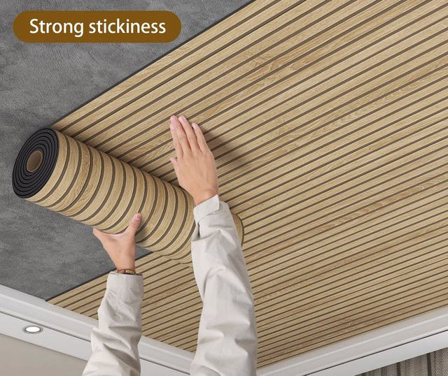 Selbstklebende 3D-Wandpaneele ctzsoop in Grau mit Streifenmuster für Wohnzimmer und Decke - Bild 1