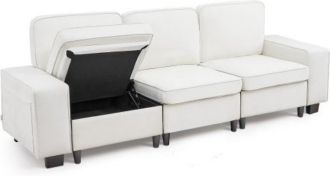 VEVOR Modulares Loungesofa mit Schlaffunktion und Stauraum, modernes Polstersofa mit Metallrahmen und seitlichen Aufbewahrungstaschen, Farbe: Weiß - Bild 1