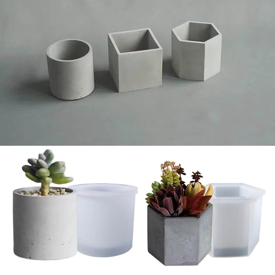 LISM Silikonform-Set für DIY-Projekte mit runden, quadratischen und sechseckigen Formen für Blumentöpfe, Kerzenbecher und Stifthalter aus Zement, Harz oder Terrazzo - Bild 1